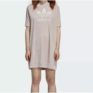 Adidas Originals Velvet T-Shirt Dress Pink Logo Trefoil M Lounge Athleisure